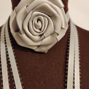 Hand Crafted Floral Choker Necklace Grey Wrap Choker Necklace Ribbon Tie